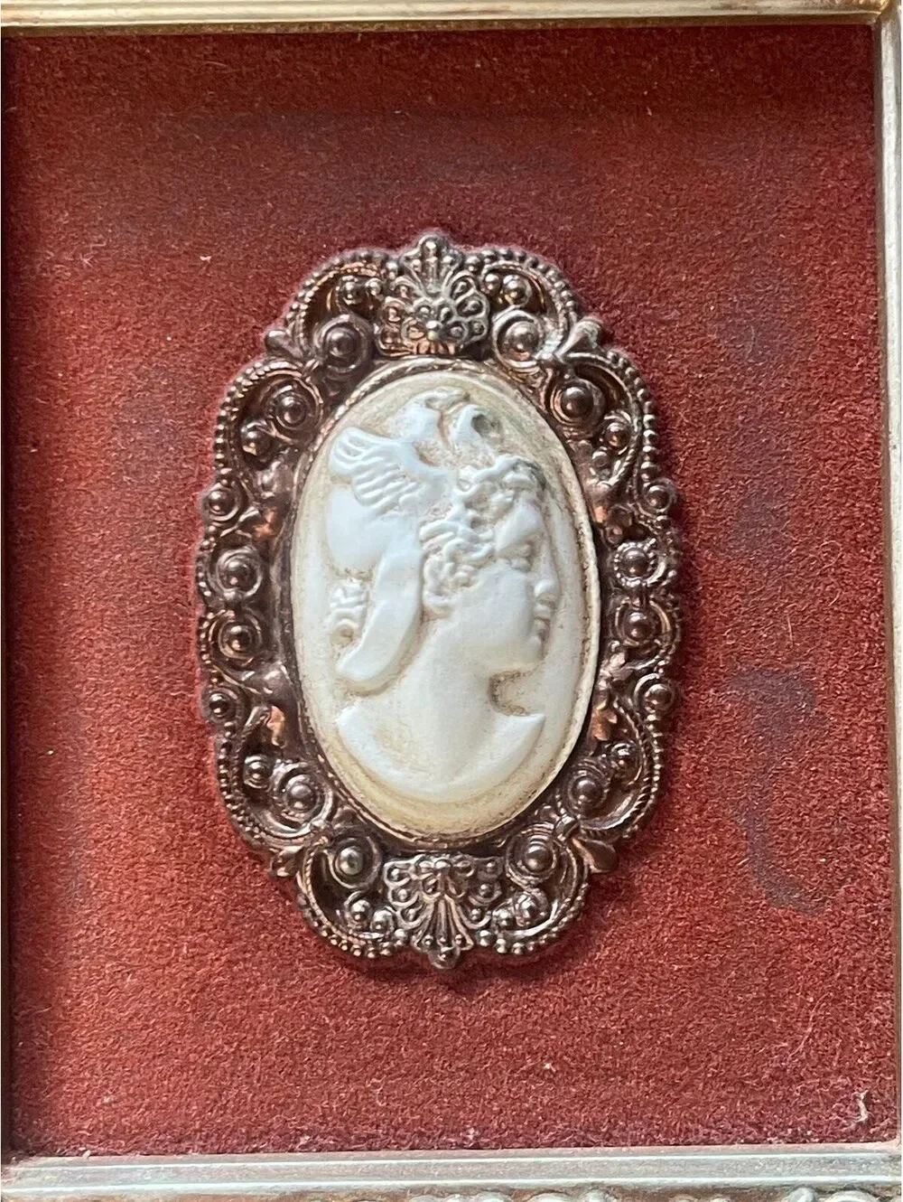 Vintage Turner Mfg. Co. Hand Colored Cameo in Ornate Gold Frame 1960s